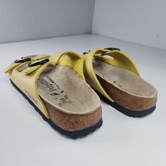 Birkenstock Papillio Arizona Yellow Sandals Big Round Black Buckle EU 38 US 7 - Picture 12 of 16